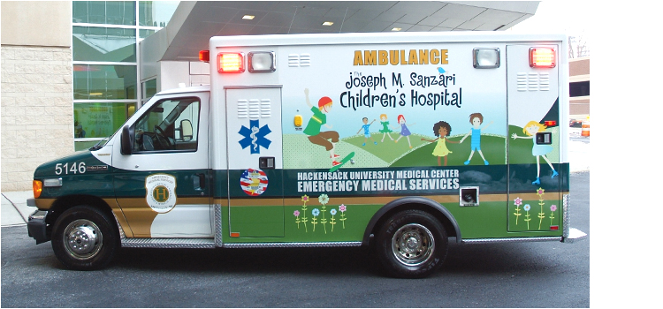 Designed child friendly graphics for the ambulance dedicated to pediatric emergency care at the hospital. 