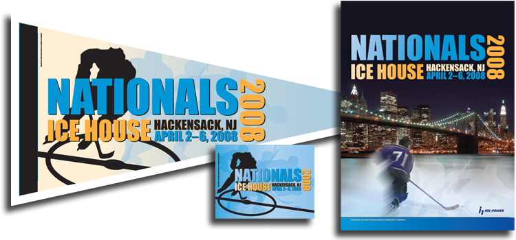Developed logotype, images and color pallet for Nationals Hockey Competition. Merchandise created include a pennant, magnet, and poster. 
